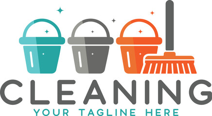 Cleaning Service Logo, Cleaning Logo with Vector Illustration, Cleaning Service Icon Design, Iconic Cleaning Logo Template, Basket and Broom Logo for Cleaning Services