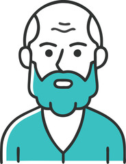 Obraz premium Senior man with beard and mustache in a blue shirt, vector illustration