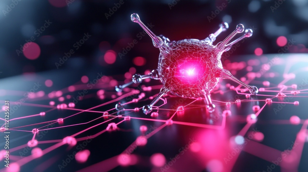 Aufkleber abstract representation of a virus on a digital network background.