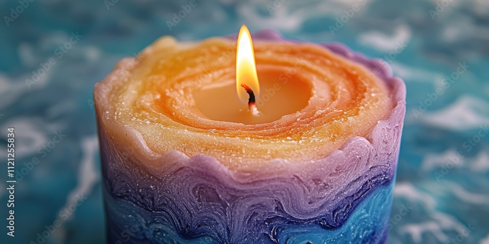 Poster mesmerizing swirl of colors in a handcrafted candle illuminating a serene setting
