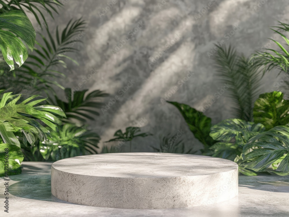 Aufkleber natural greenery with concrete pedestal in minimalist design setting for display and presentation in
