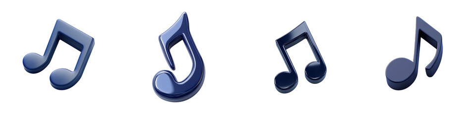 Fototapeta premium Set of 3D music note icon, navy blue color, PNG format Background