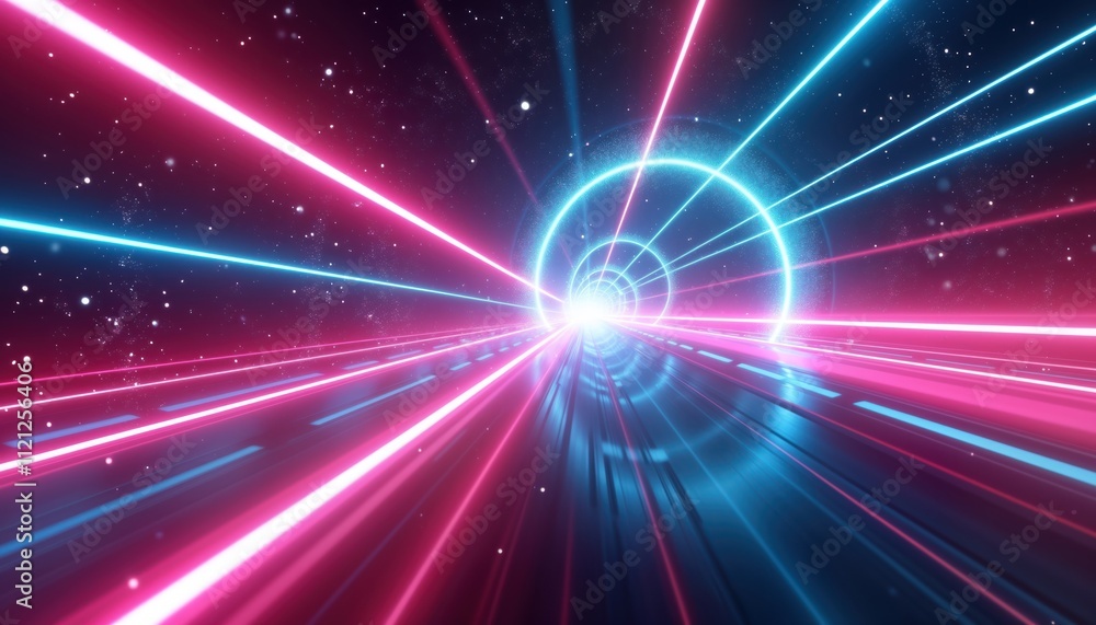 Aufkleber hyperspace tunnel illustration shows neon light effect with radial lines. fast futuristic travel in 