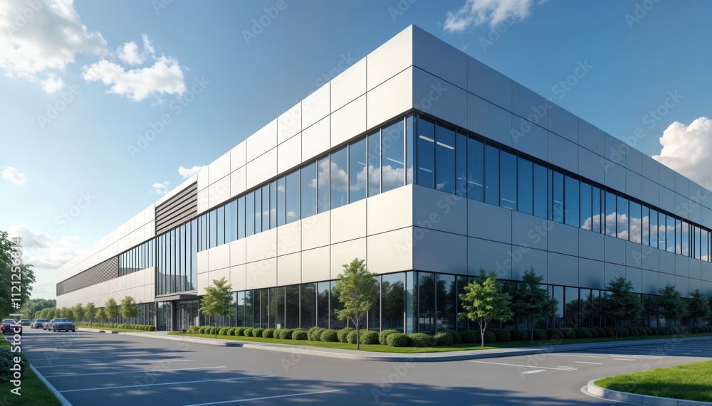 Poster modern data center building exterior architecture. exterior design contemporary, efficient. building