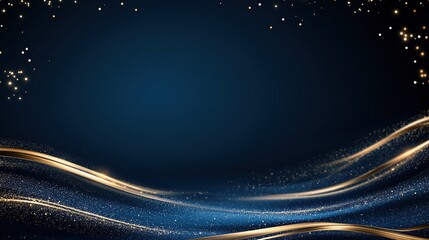 Golden waves with sparkles on navy blue background. Luxury celebration concept