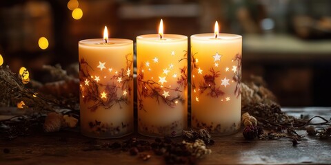 Tranquil evening with illuminated candles creating a warm and inviting atmosphere