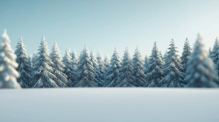 Fototapeta premium A serene winter landscape featuring snow-covered evergreen trees under a clear blue sky, creating a peaceful and picturesque scene.
