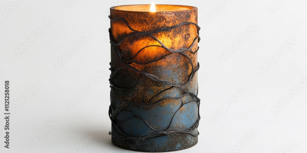 Poster captivating candle illuminating a serene space with warm light and intricate design at dusk