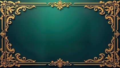 Ornate gold arabesque border on teal background. Luxurious design. Perfect for cards invitations or templates. Islamic elegant pattern. Traditional design. Decorative frame. High-quality image.