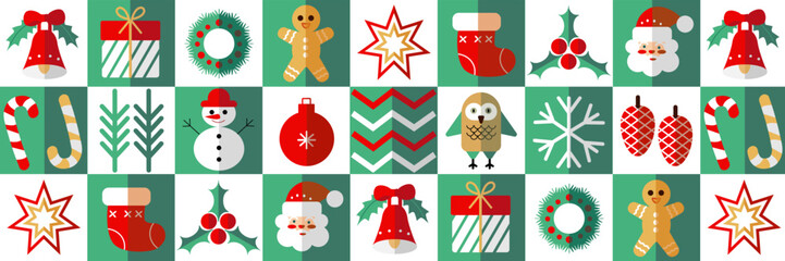 Christmas abstraction Bauhaus.Seamless pattern Merry Christmas and Happy New Year Bauhaus. Mosaic and Scandinavian style.