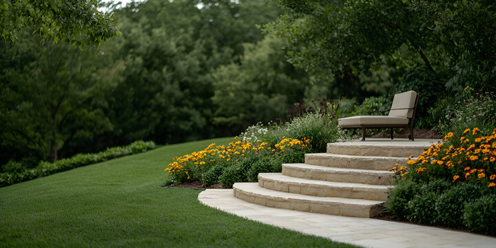 Outdoor stairlift installed on a stone staircase, with a sleek, modern design, offering mobility and accessibility for individuals with limited mobility in an outdoor setting - Powered by Adobe