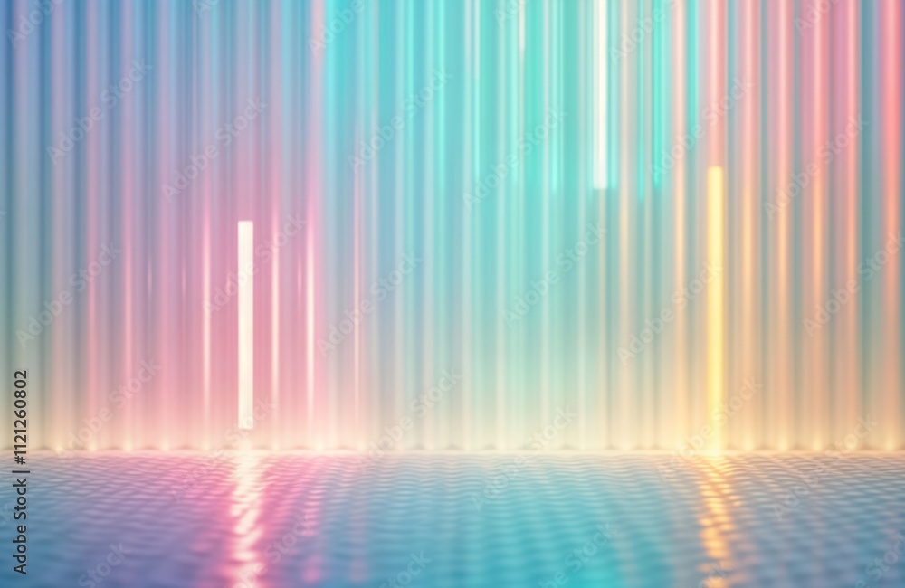Poster abstract scene with vibrant colours, geometric design. neon light rays create three-dimensional effe