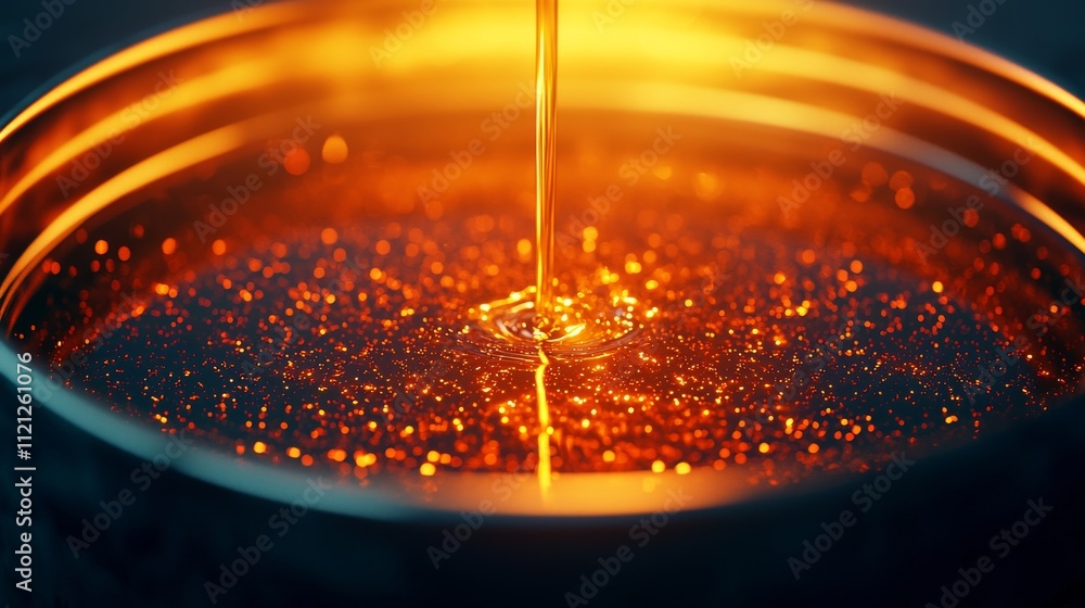 Aufkleber a close-up image of golden liquid pouring into a metallic container, creating a mesmerizing display 