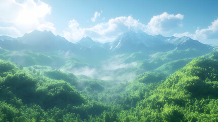 Naklejka premium Mountain Forest Landscape Illustration