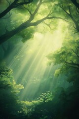 Obraz premium A forest with sunlight shining through the trees