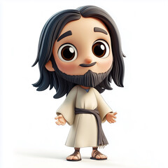 Cute Jesus Christ cartoon, digital 3d art illustration. Generative AI.