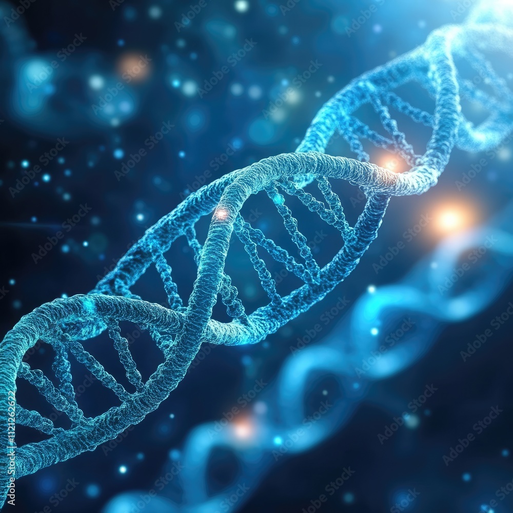Aufkleber abstract illustration of a dna double helix structure with glowing effects and particles in backgrou