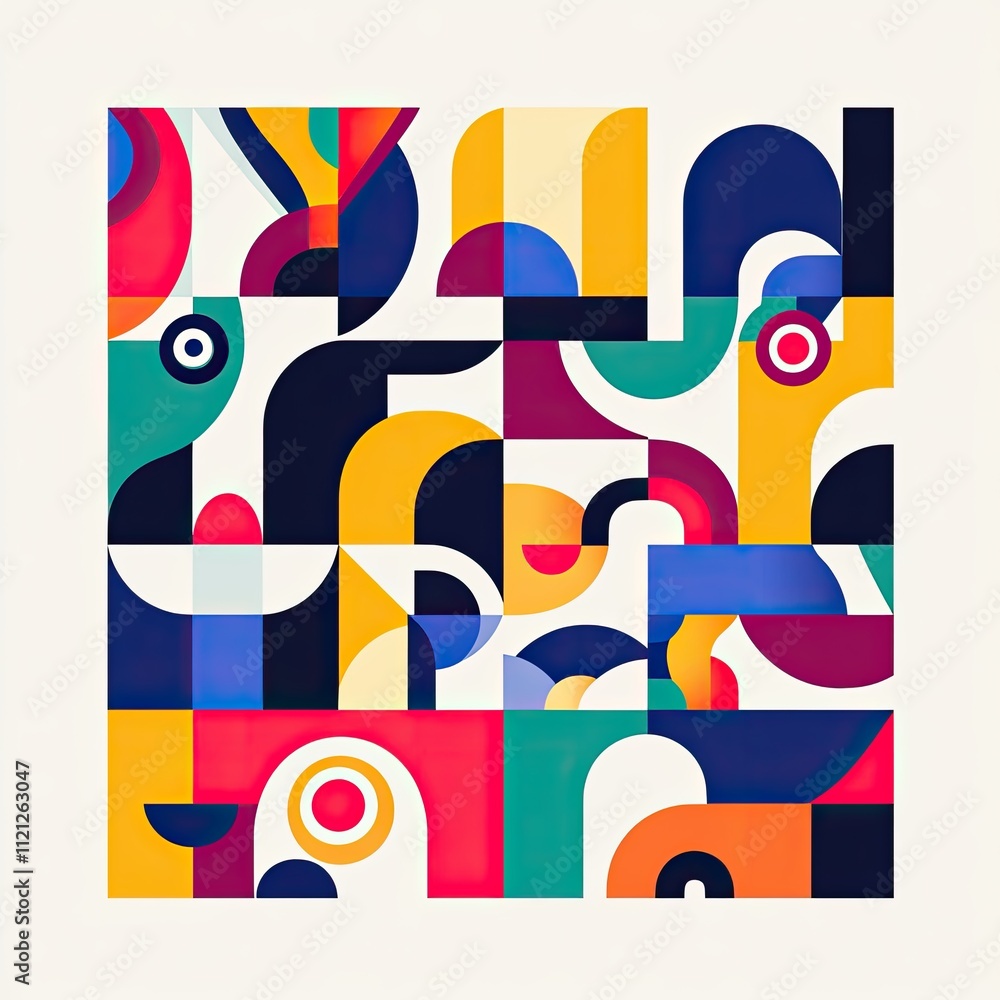 Poster vibrant abstract geometric patterns in bold colors for modern artistic background or design projects