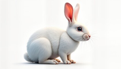Fluffy white rabbit isolated on white background. Cute animal with expressive eyes. Perfect for kids books, pet shops, spring-themed products. AI generated image. Ideal illustration for children