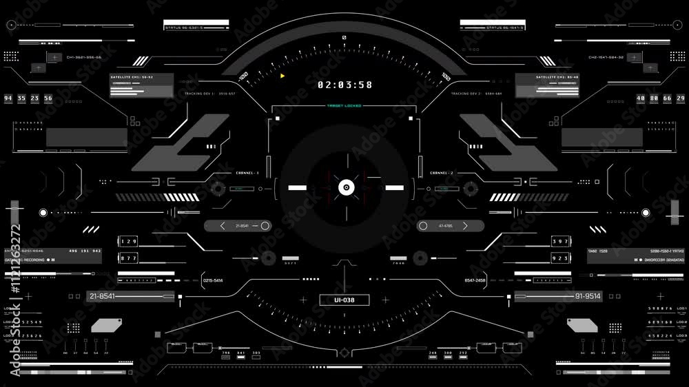 Poster HUD Futuristic Elements Scan Monitor User Control Interface Protection Screen Panel. Security Scifi Motion Hologram Concept With Hi Technology Future Frame.