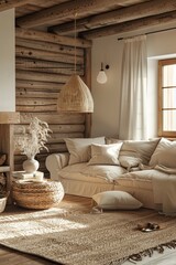 Minimalist interior with light tones and warm accents