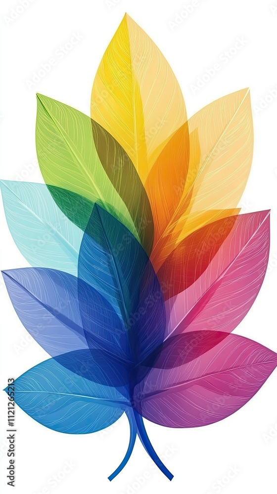 Poster vibrant multicolored leaves in overlapping layers with soft textures for creative nature designs