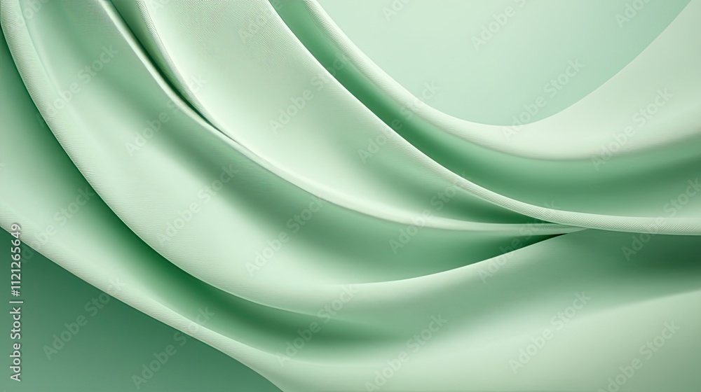 Aufkleber soft textured green fabric background with elegant drapery and flowing silk patterns for design use