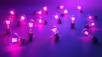 Light bulbs, purple background, creative design, illumination concepts, array of bulbs glowing bright, innovative lighting solutions, modern aesthetics, energy ideas