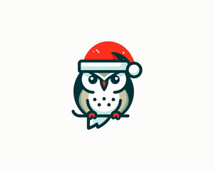 Christmas Owl Logo Design Icon Vector Illustration. Merry Christmas