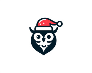 Christmas Owl Logo Design Icon Vector Illustration. Merry Christmas