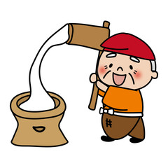 お餅をつく昔話のおじいさん