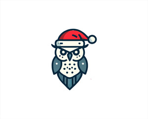 Christmas Owl Logo Design Icon Vector Illustration. Merry Christmas