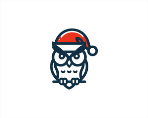 Christmas Owl Logo Design Icon Vector Illustration. Merry Christmas