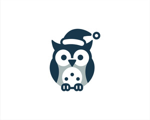 Christmas Owl Logo Design Icon Vector Illustration. Merry Christmas