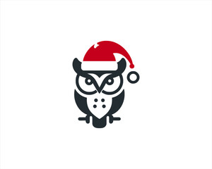 Christmas Owl Logo Design Icon Vector Illustration. Merry Christmas