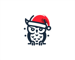 Christmas Owl Logo Design Icon Vector Illustration. Merry Christmas