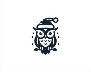 Christmas Owl Logo Design Icon Vector Illustration. Merry Christmas