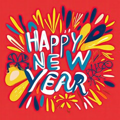 Vibrant and Colorful Happy New Year Festive Background with Celebratory Illustrations and Designs for 2024