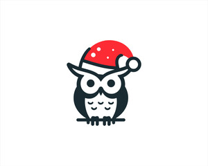 Christmas Owl Logo Design Icon Vector Illustration. Merry Christmas