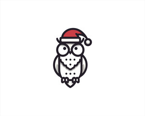 Christmas Owl Logo Design Icon Vector Illustration. Merry Christmas