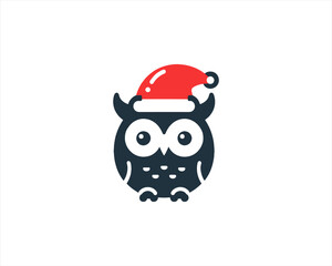 Christmas Owl Logo Design Icon Vector Illustration. Merry Christmas