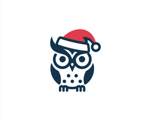Christmas Owl Logo Design Icon Vector Illustration. Merry Christmas