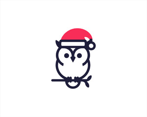 Fototapeta premium Christmas Owl Logo Design Icon Vector Illustration. Merry Christmas