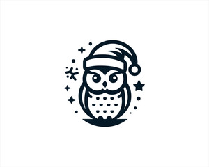 Christmas Owl Logo Design Icon Vector Illustration. Merry Christmas