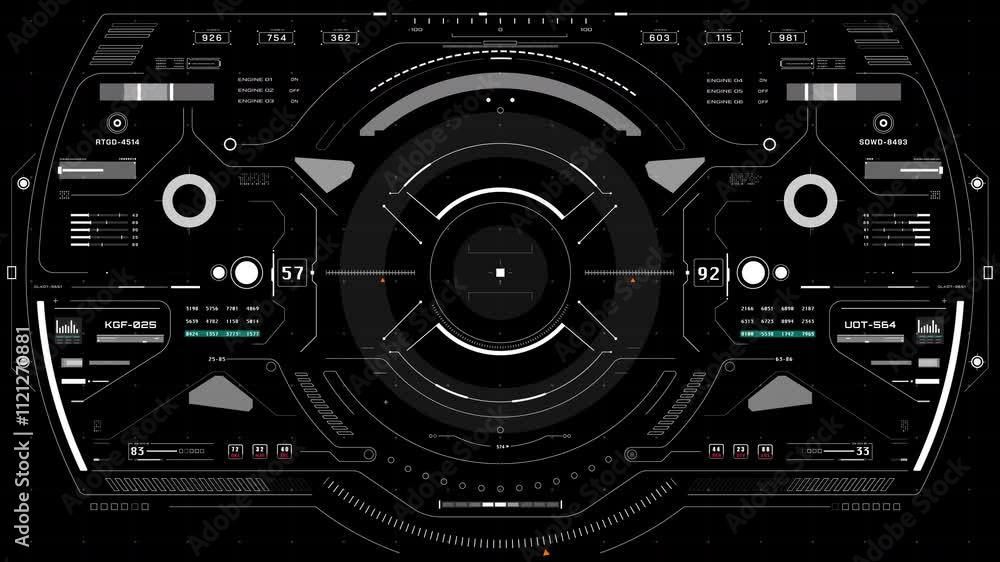 Fototapete HUD scifi futuristic element digital display control panel 4K motion . Abstract screen dynamic interface programming code data simulation.