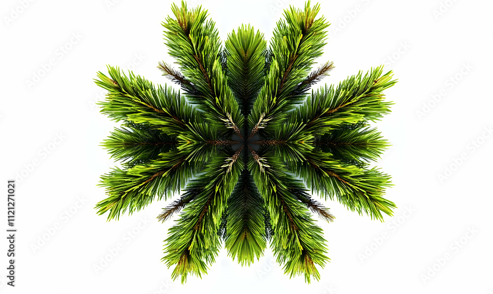 Poster a symmetrical arrangement of pine branches creating a decorative, natural pattern.