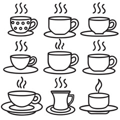 Obraz premium A grid of black silhouette coffee cups line art
