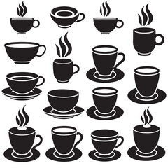 Obraz premium A grid of black silhouette coffee cups in various shapes and designs