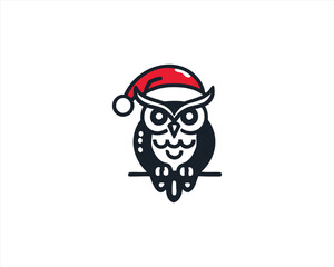 Christmas Owl Logo Design Icon Vector Illustration. Merry Christmas