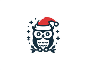 Christmas Owl Logo Design Icon Vector Illustration. Merry Christmas